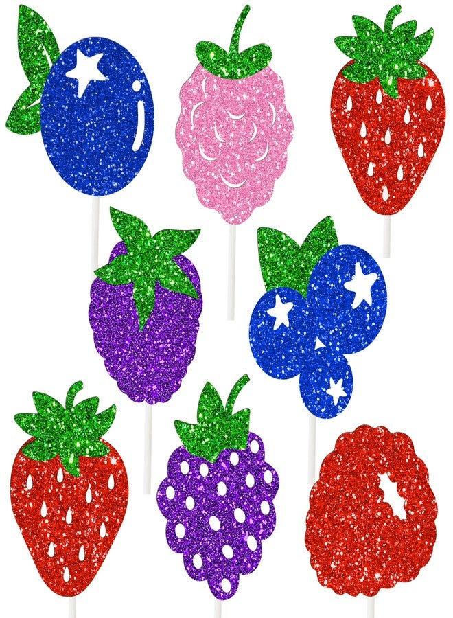 umoni Berry Cupcake Toppers Birthday Party Decorations Berry Party Cake Decorations 24PCS Glitter Strawberry Blueberry Cupcake Picks for Summer Raspberry Theme Baby Shower Supplies - Image 2